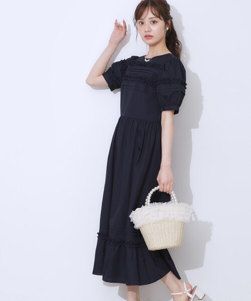 couture brooch（クチュールブローチ）の「エシカルコットン タック＆フリルワンピース（ワンピース・レディース・ネイビー/ベージュ/オリーブ・36/38/42/40）」の21枚目の写真