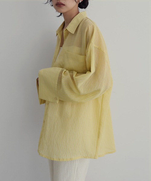 hellam(へラム)の「シアーアソートシャツ(シャツ/ブラウス・レディース・ブラック/オフホワイト/ブルー/ブラウン/イエロー/ネイビー/ブラック系1/ブラウン系1・FREE)」の8枚目の写真