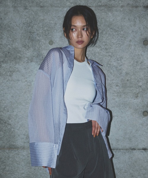 hellam(へラム)の「シアーアソートシャツ(シャツ/ブラウス・レディース・ブラック/オフホワイト/ブルー/ブラウン/イエロー/ネイビー/ブラック系1/ブラウン系1・FREE)」の9枚目の写真