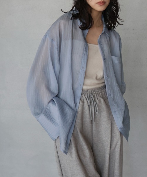 hellam(へラム)の「シアーアソートシャツ(シャツ/ブラウス・レディース・ブラック/オフホワイト/ブルー/ブラウン/イエロー/ネイビー/ブラック系1/ブラウン系1・FREE)」の12枚目の写真