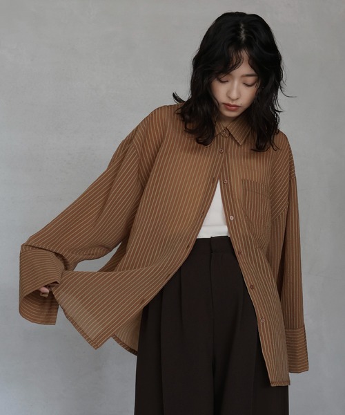 hellam(へラム)の「シアーアソートシャツ(シャツ/ブラウス・レディース・ブラック/オフホワイト/ブルー/ブラウン/イエロー/ネイビー/ブラック系1/ブラウン系1・FREE)」の19枚目の写真