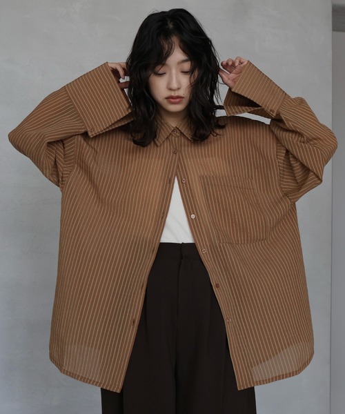 hellam(へラム)の「シアーアソートシャツ(シャツ/ブラウス・レディース・ブラック/オフホワイト/ブルー/ブラウン/イエロー/ネイビー/ブラック系1/ブラウン系1・FREE)」の21枚目の写真