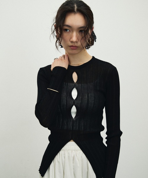 Sherbet Touch Front Hole Random Rib Knit / シャーベット