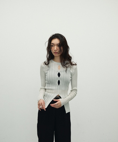 Sherbet Touch Front Hole Random Rib Knit / シャーベットタッチ