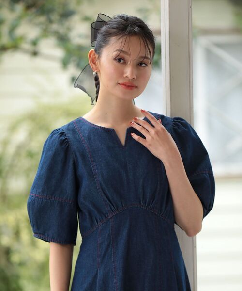 ELENCARE DUE（エレンカーレデュエ）の「・ELENCARE DUE デニム5分袖ワンピース（ワンピース・レディース・インディゴブルー/ライトインディゴブルー/グレー・FREE）」の5枚目の写真