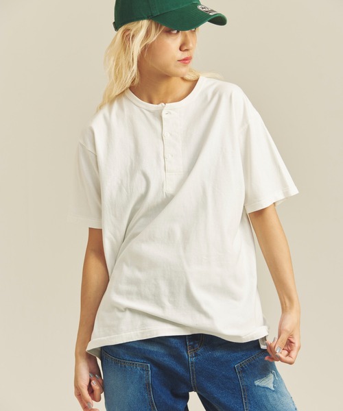 Healthknit(ヘルスニット)の「Healthknit TOMPKINS JERSEY HENLEY NECK S/S TEE(Tシャツ/カットソー・メンズ・ホワイト/ブラック・L/M/XL)」の4枚目の写真
