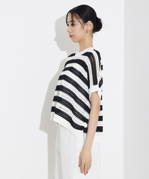 qualite（カリテ）の「【大人の透け感】透かしガータースクエアニット/夏服/サマーニット（ニット/セーター・レディース・その他/オフホワイト/ブルー/ベージュ/グリーン・フリー）」の11枚目の写真