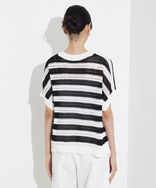 qualite（カリテ）の「【大人の透け感】透かしガータースクエアニット/夏服/サマーニット（ニット/セーター・レディース・その他/オフホワイト/ブルー/ベージュ/グリーン・フリー）」の12枚目の写真