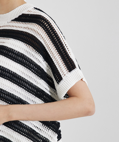 qualite（カリテ）の「【大人の透け感】透かしガータースクエアニット/夏服/サマーニット（ニット/セーター・レディース・その他/オフホワイト/ブルー/ベージュ/グリーン・フリー）」の14枚目の写真