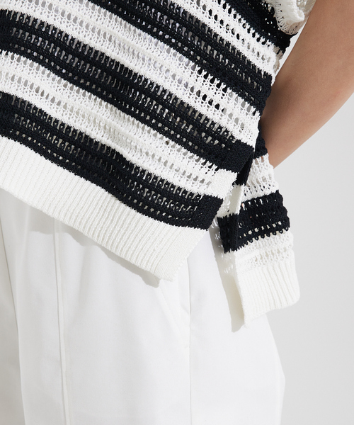 qualite（カリテ）の「【大人の透け感】透かしガータースクエアニット/夏服/サマーニット（ニット/セーター・レディース・その他/オフホワイト/ブルー/ベージュ/グリーン・フリー）」の15枚目の写真