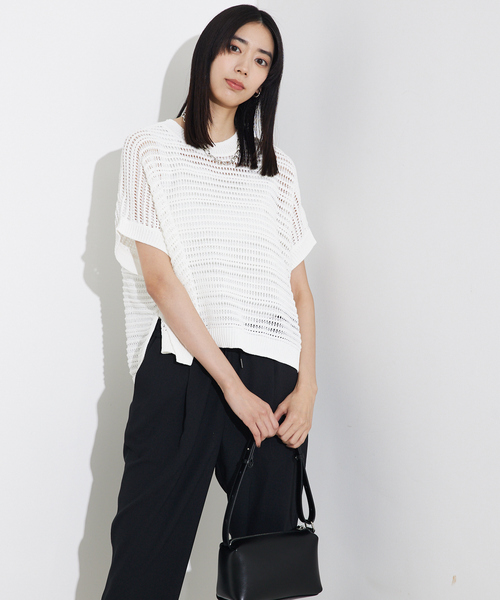 qualite（カリテ）の「【大人の透け感】透かしガータースクエアニット/夏服/サマーニット（ニット/セーター・レディース・その他/オフホワイト/ブルー/ベージュ/グリーン・フリー）」の18枚目の写真