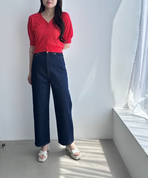 MISCH MASCH（ミッシュマッシュ）の「ハイウエストワイドデニム（デニムパンツ・レディース・ホワイト/インディゴブルー・マルチサイズ）」の4枚目の写真