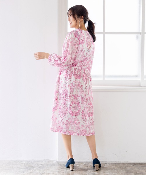 セール】552206：海総柄シアーチェック 前開きシャツワンピース