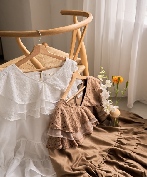 mideal（マイディール）の「ruffle lace sheer tunic one piece / フリルレースシアーチュニックワンピース（チュニック・レディース・ブラウン/オフホワイト・FREE）」の13枚目の写真