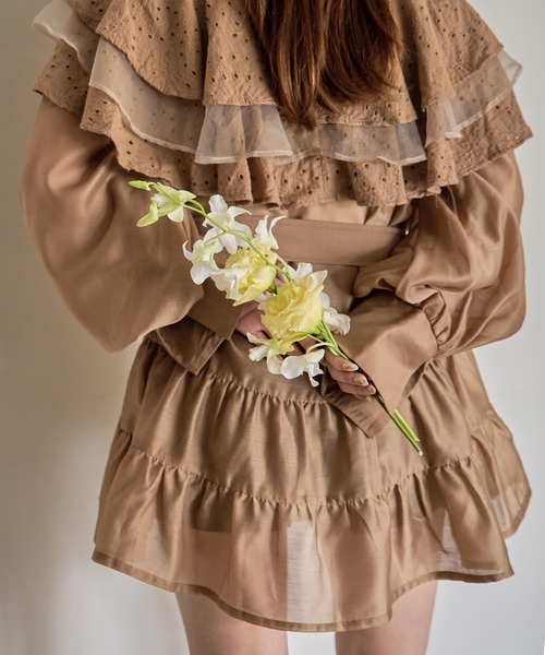 mideal（マイディール）の「ruffle lace sheer tunic one piece / フリルレースシアーチュニックワンピース（チュニック・レディース・ブラウン/オフホワイト・FREE）」の21枚目の写真