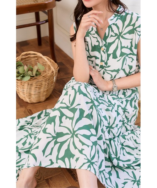 【HOBBS】夏のリゾートに♪グリーンティアードワンピース リゾートプリントティアードワンピース / GRACE CONTINENTAL