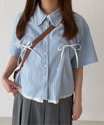 レイヤード風アソートドロストリボンシャツ