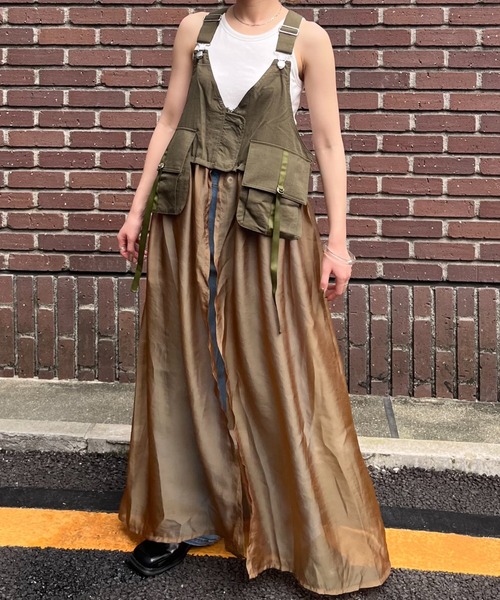 terrace(テラス)の「タクティカルベストオーガンザワンピース(サロペット/オーバーオール・レディース・グレイッシュベージュ/カーキ/ブラック・MEDIUM)」の3枚目の写真