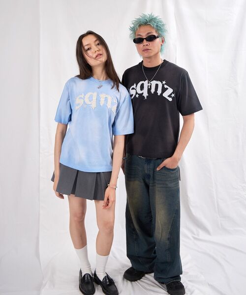 SEQUENZ（シークエンズ）の「【sqnz（エスキュンズ）】sqnz applique washed tee / Tシャツ 半袖 クルーネック 加工 フリンジ（Tシャツ/カットソー・メンズ・ライトグレー/ブラック/ライトブルー・SMALL/LARGE/MEDIUM）」の7枚目の写真