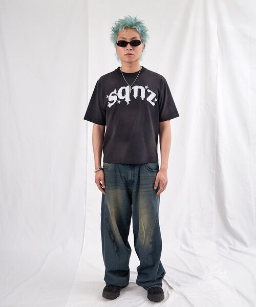 SEQUENZ（シークエンズ）の「【sqnz（エスキュンズ）】sqnz applique washed tee / Tシャツ 半袖 クルーネック 加工 フリンジ（Tシャツ/カットソー・メンズ・ライトグレー/ブラック/ライトブルー・SMALL/LARGE/MEDIUM）」の15枚目の写真