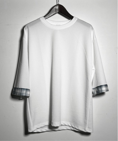 Evo+Revo(エボレボ)の「"なんか洒落てる”チラ見せチェックオーバーサイズTシャツ(Tシャツ/カットソー・メンズ・ホワイト/ブラック・M/L/XL)」の4枚目の写真