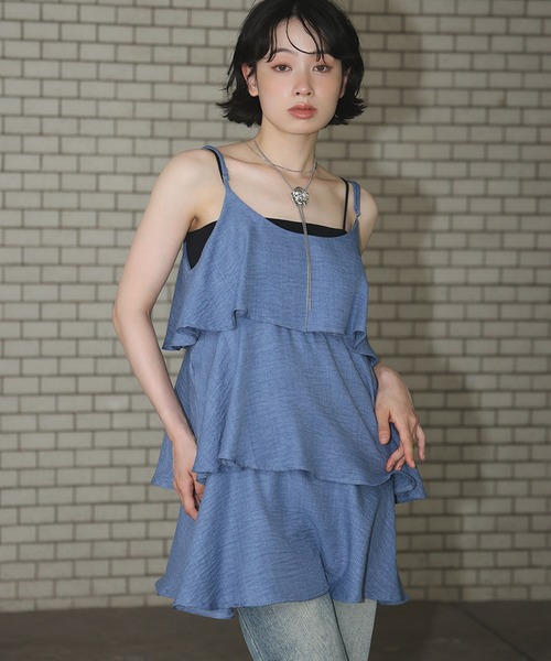 Ampirula(アンピルーラ)の「ティアードフレアキャミチュニック ブラウス(シャツ/ブラウス・レディース・ブルー/ブラック/オフホワイト・FREE)」の7枚目の写真