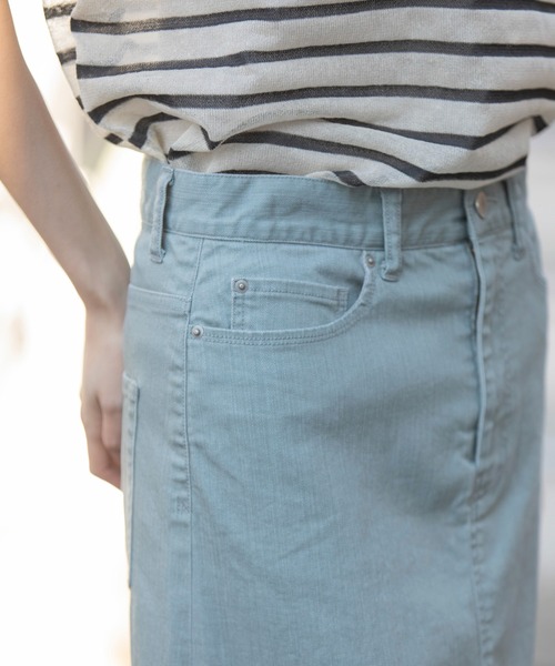 Munich(ミューニック)の「ダスティー加工デニムマキシタイトスカート(デニムスカート・レディース・モカ/サックスブルー/ピンク・M/S/XS)」の20枚目の写真