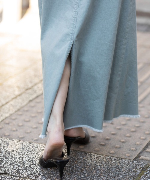 Munich(ミューニック)の「ダスティー加工デニムマキシタイトスカート(デニムスカート・レディース・モカ/サックスブルー/ピンク・M/S/XS)」の17枚目の写真