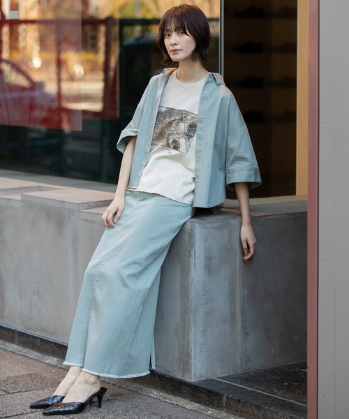 Munich(ミューニック)の「ダスティー加工デニムマキシタイトスカート(デニムスカート・レディース・モカ/サックスブルー/ピンク・M/S/XS)」の11枚目の写真