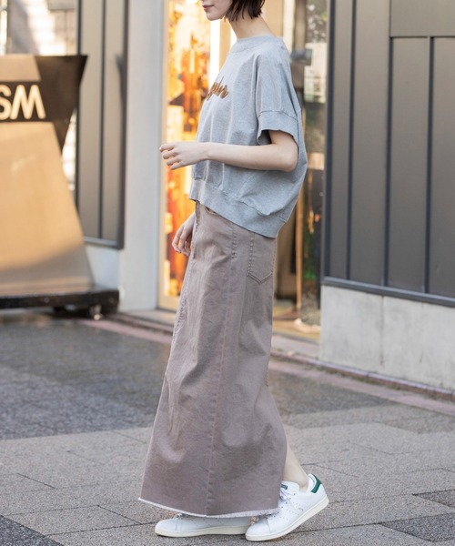 Munich(ミューニック)の「ダスティー加工デニムマキシタイトスカート(デニムスカート・レディース・モカ/サックスブルー/ピンク・M/S/XS)」の9枚目の写真