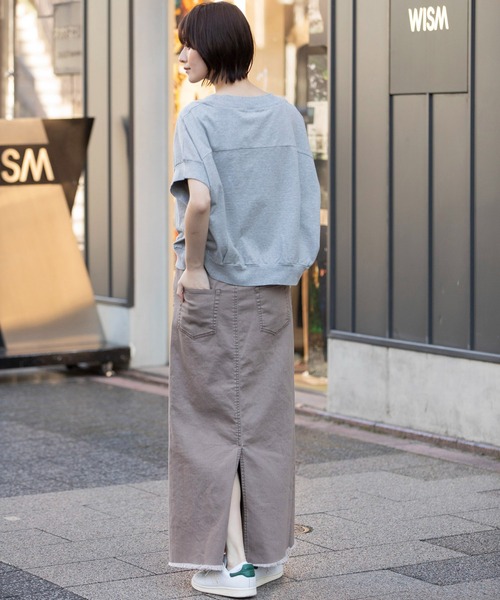 Munich(ミューニック)の「ダスティー加工デニムマキシタイトスカート(デニムスカート・レディース・モカ/サックスブルー/ピンク・M/S/XS)」の8枚目の写真