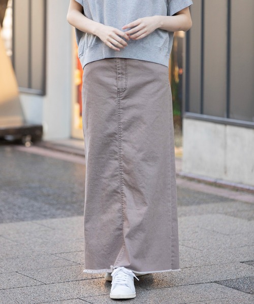 Munich(ミューニック)の「ダスティー加工デニムマキシタイトスカート(デニムスカート・レディース・モカ/サックスブルー/ピンク・M/S/XS)」の7枚目の写真