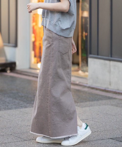 Munich(ミューニック)の「ダスティー加工デニムマキシタイトスカート(デニムスカート・レディース・モカ/サックスブルー/ピンク・M/S/XS)」の6枚目の写真