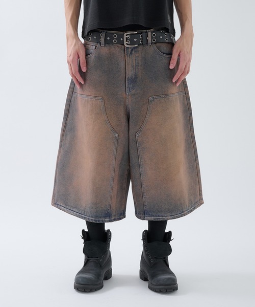 日本製 68&BROTHERS W32 ダブルニー バギーデニムショートパンツ ANDER HUNK（アンダーハンク）の「Washed Double-knee Baggy
