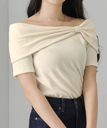 Cieluna | 【Cieluna】オフショル リボンデザイン リブカットソー(Tシャツ/カットソー)