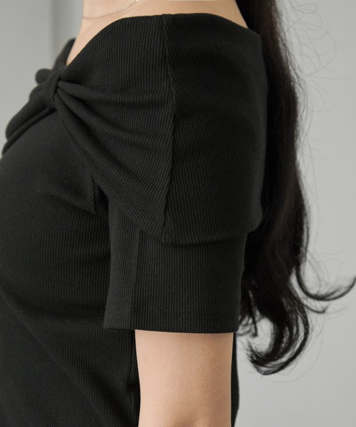 Cieluna（シエルナ）の「【Cieluna】オフショル リボンデザイン リブカットソー（Tシャツ/カットソー・レディース・グレー/アイボリー/ブラック・M/L）」の6枚目の写真