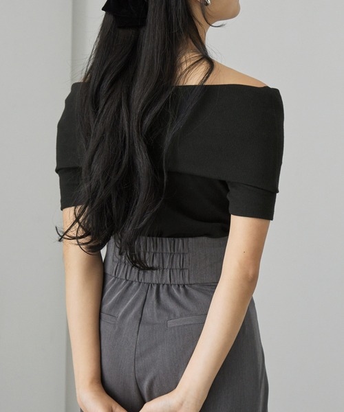 Cieluna（シエルナ）の「【Cieluna】オフショル リボンデザイン リブカットソー（Tシャツ/カットソー・レディース・グレー/アイボリー/ブラック・M/L）」の11枚目の写真