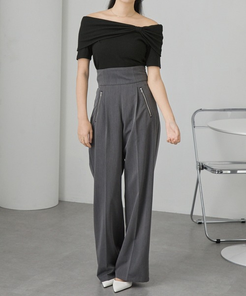 Cieluna（シエルナ）の「【Cieluna】オフショル リボンデザイン リブカットソー（Tシャツ/カットソー・レディース・グレー/アイボリー/ブラック・M/L）」の12枚目の写真