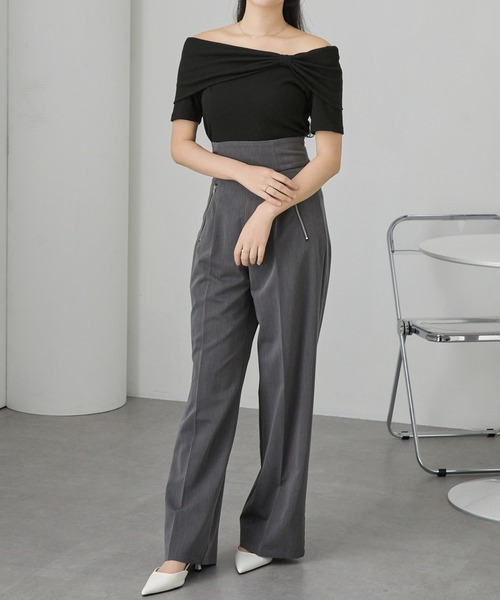 Cieluna（シエルナ）の「【Cieluna】オフショル リボンデザイン リブカットソー（Tシャツ/カットソー・レディース・グレー/アイボリー/ブラック・M/L）」の13枚目の写真