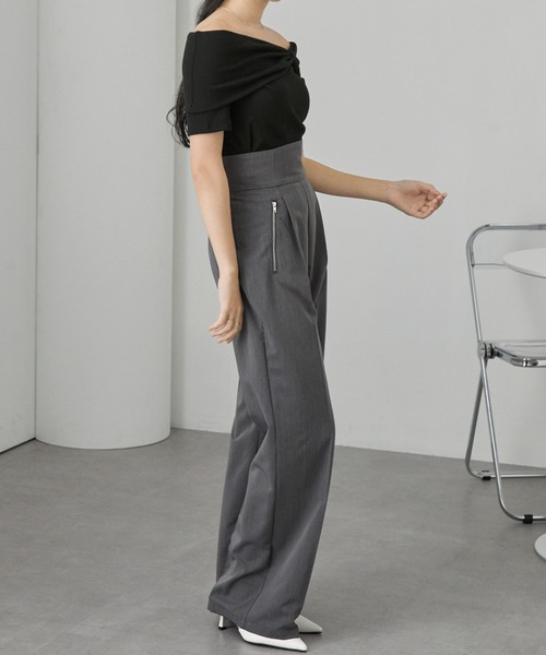 Cieluna（シエルナ）の「【Cieluna】オフショル リボンデザイン リブカットソー（Tシャツ/カットソー・レディース・グレー/アイボリー/ブラック・M/L）」の14枚目の写真