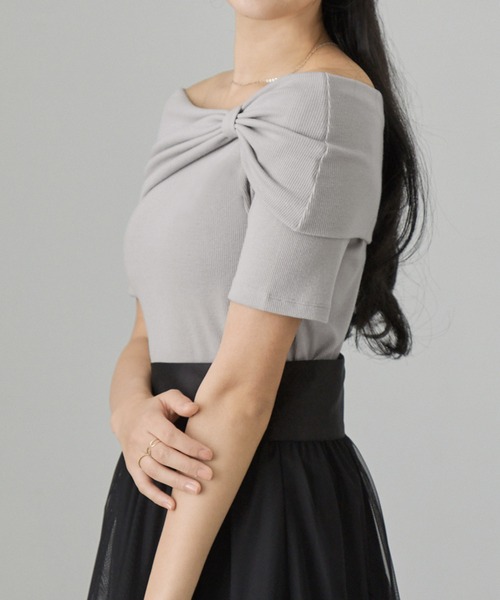 Cieluna（シエルナ）の「【Cieluna】オフショル リボンデザイン リブカットソー（Tシャツ/カットソー・レディース・グレー/アイボリー/ブラック・M/L）」の19枚目の写真