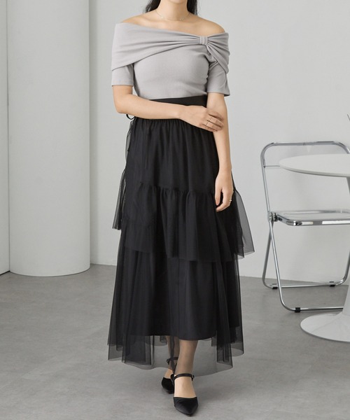 Cieluna（シエルナ）の「【Cieluna】オフショル リボンデザイン リブカットソー（Tシャツ/カットソー・レディース・グレー/アイボリー/ブラック・M/L）」の21枚目の写真