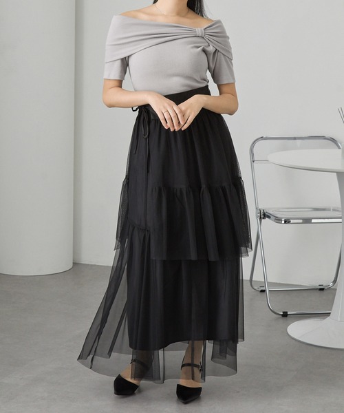 Cieluna（シエルナ）の「【Cieluna】オフショル リボンデザイン リブカットソー（Tシャツ/カットソー・レディース・グレー/アイボリー/ブラック・M/L）」の22枚目の写真