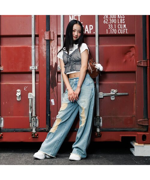 algy（アルジー）の「リボンチュールキャミセット（Tシャツ/カットソー・キッズ・グレー/サックスブルー/ブラック・SMALL/MEDIUM/X-SMALL/XX-SMALL）」の4枚目の写真