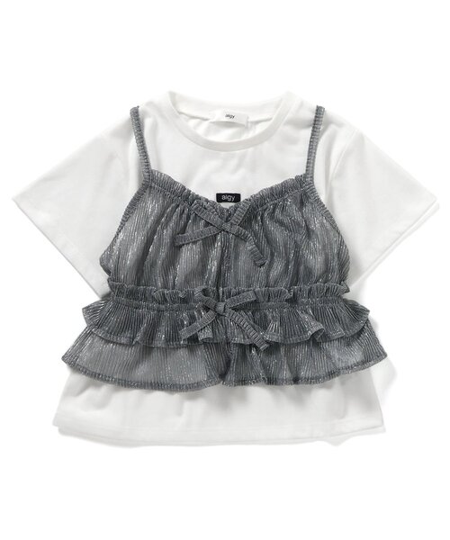 algy（アルジー）の「リボンチュールキャミセット（Tシャツ/カットソー・キッズ・グレー/サックスブルー/ブラック・SMALL/MEDIUM/X-SMALL/XX-SMALL）」の6枚目の写真