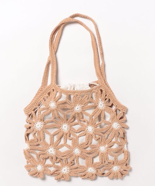 NOLITA LABORATORY（ノリータラボラトリー）の「【 NOLITA / ノリータ 】カギ編み デイジー 花 モチーフ 透け編み 巾着 ショルダーバッグ クロシェア編み バッグ（ショルダーバッグ・レディース・アイボリー/ブラウン・FREE）」の4枚目の写真