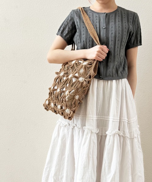 NOLITA LABORATORY（ノリータラボラトリー）の「【 NOLITA / ノリータ 】カギ編み デイジー 花 モチーフ 透け編み 巾着 ショルダーバッグ クロシェア編み バッグ（ショルダーバッグ・レディース・アイボリー/ブラウン・FREE）」の8枚目の写真