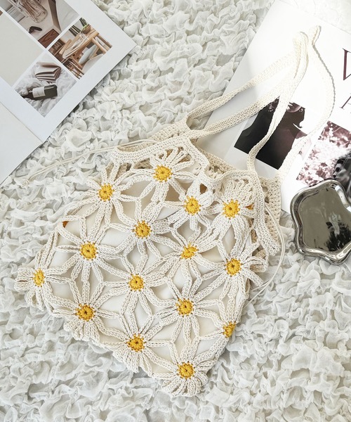 NOLITA LABORATORY（ノリータラボラトリー）の「【 NOLITA / ノリータ 】カギ編み デイジー 花 モチーフ 透け編み 巾着 ショルダーバッグ クロシェア編み バッグ（ショルダーバッグ・レディース・アイボリー/ブラウン・FREE）」の11枚目の写真