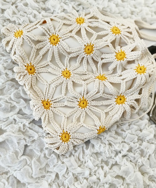 NOLITA LABORATORY（ノリータラボラトリー）の「【 NOLITA / ノリータ 】カギ編み デイジー 花 モチーフ 透け編み 巾着 ショルダーバッグ クロシェア編み バッグ（ショルダーバッグ・レディース・アイボリー/ブラウン・FREE）」の12枚目の写真