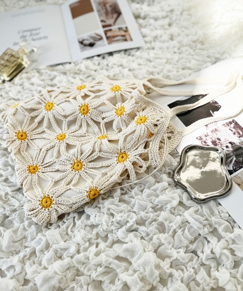 NOLITA LABORATORY（ノリータラボラトリー）の「【 NOLITA / ノリータ 】カギ編み デイジー 花 モチーフ 透け編み 巾着 ショルダーバッグ クロシェア編み バッグ（ショルダーバッグ・レディース・アイボリー/ブラウン・FREE）」の13枚目の写真